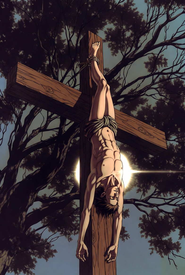 The Hanged Man tarot card: a figure suspended upside down by one foot, serene, the deck's honest answer of not yet, where the waiting itself is the work