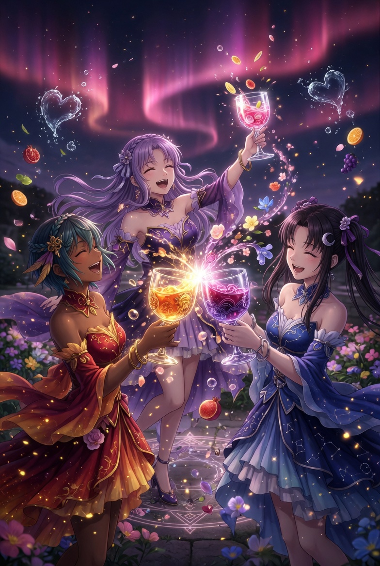 The Three of Cups tarot card: three friends raising cups together, joy shared is joy multiplied, the honest picture of how most people actually use tarot today, social, reflective and light
