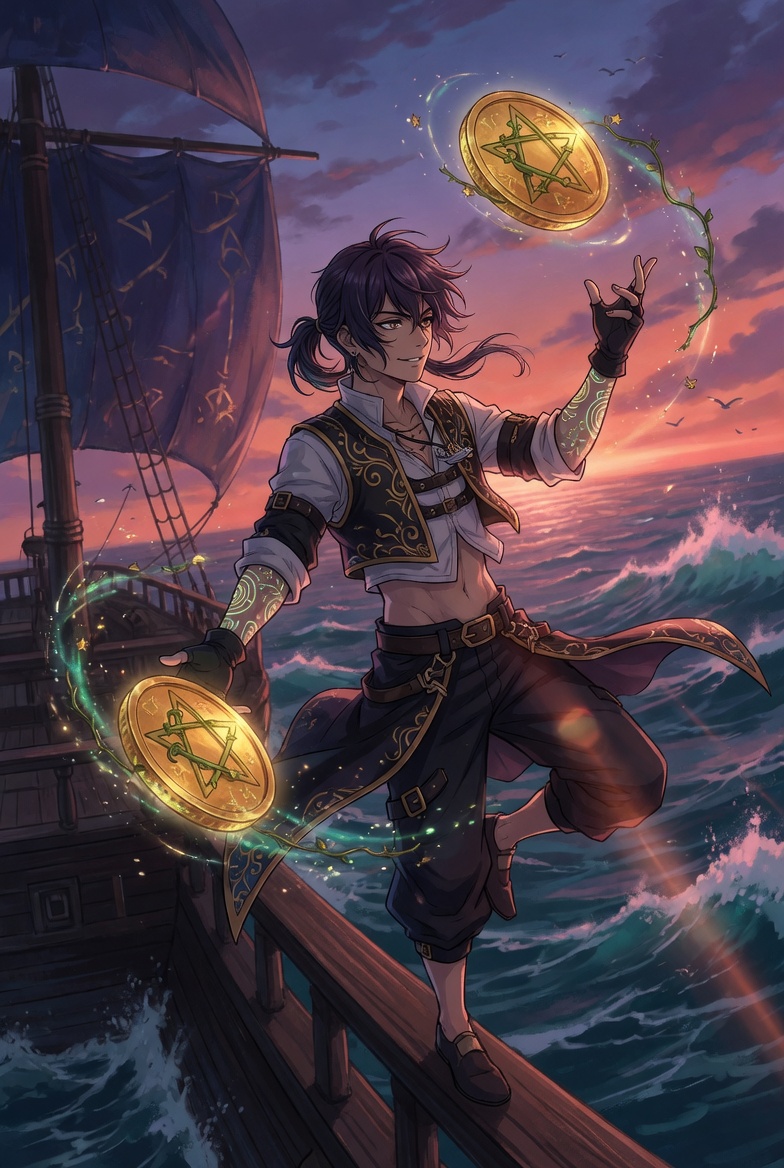 The Two of Pentacles tarot card: a figure lightly juggling two pentacles joined by an infinity loop while ships ride waves behind, the tarot image of a sustainable weekly rhythm rather than a heroic one
