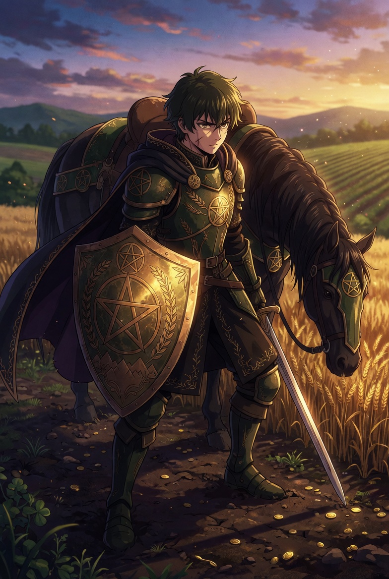 The Knight of Pentacles tarot card, tagline he built it once, he can build it again: outward mastery of the practical, the rank every suit's princess is slowly growing toward