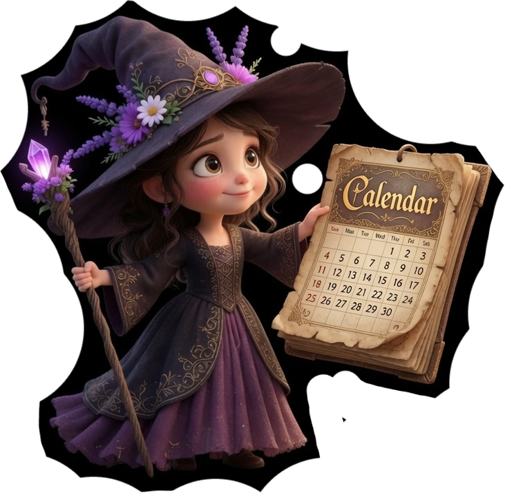 Witch presenting the tarot calendar