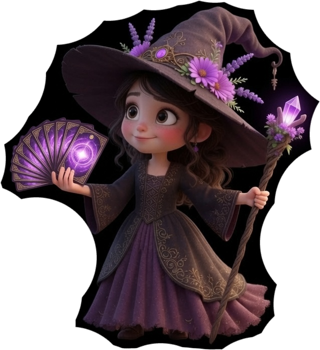 Witch holding a fan of glowing tarot cards